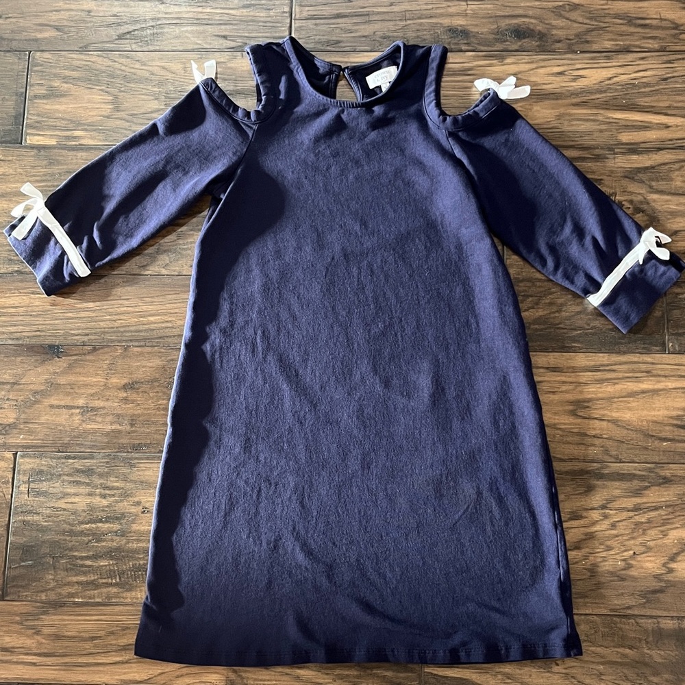 Navy Blue Cold Shoulder Bow Detail Dress